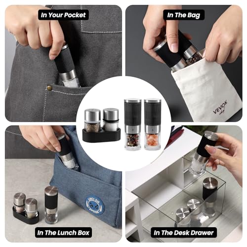 VEVOK CHEF Mini Salt and Pepper Grinder set with 2 Small Salt and Pepper Shakers Portable Cute Tiny Spice Grinder Pepper Mill Salt Grinder for Travel, Work, Camping, Party, School, Lunch Box - Image 2