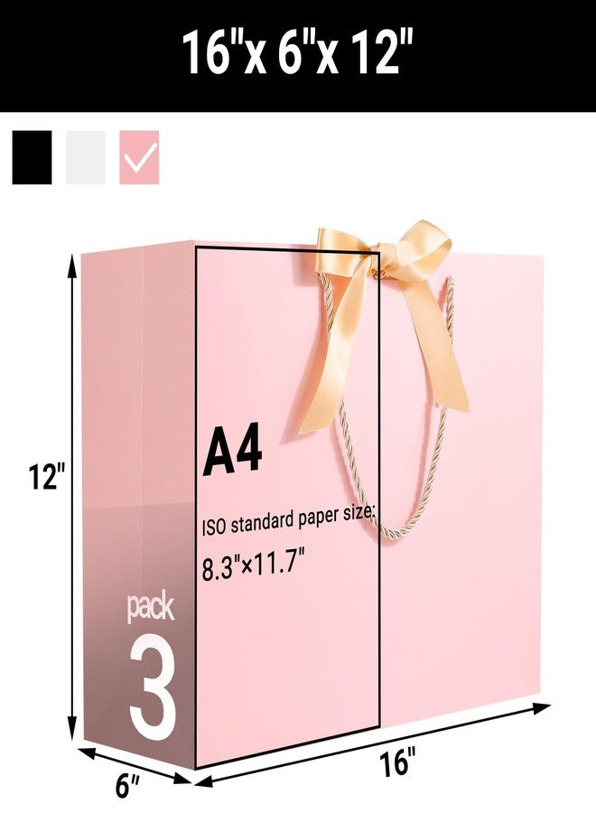 EUSOAR Pink Gift Bags, 3pcs 16"x6"x12" Large Thank You Paper Bags with Ribbons Handles, Gift Wrap Welcome Treat Bags Bulk for Wedding Guest Birthday Bridesmaid Anniversary Holiday Party Favor - Image 2