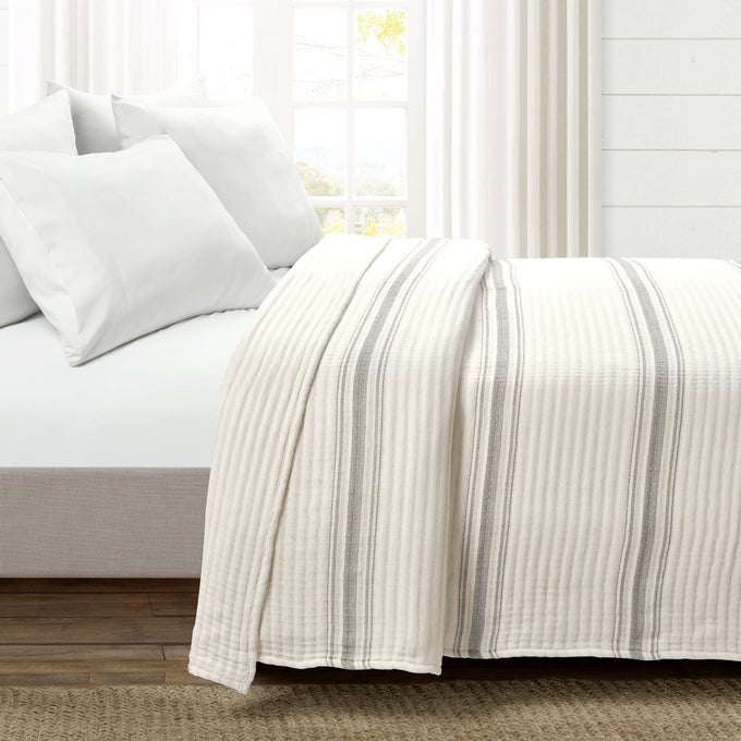 COMFORTER FARMHOUSE STRIPE KING GRAY