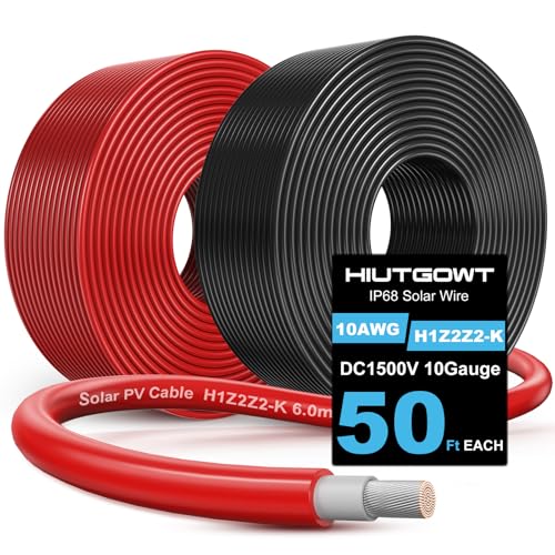Hiutgowt 10AWG Solar Wire Solar Cable 50Ft Solar Extension Cable Solar Panel Wire 10 Gauge Wire Tinned Copper PV Wire for Home Boat RV Solar Panels Charger Controller Battery Inverter - Image 1