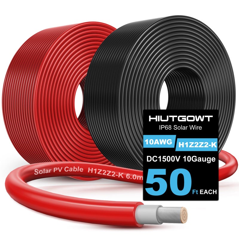 Hiutgowt 10AWG Solar Wire Solar Cable 50Ft Solar Extension Cable Solar Panel Wire 10 Gauge Wire Tinned Copper PV Wire for Home Boat RV Solar Panels Charger Controller Battery Inverter - Image 2