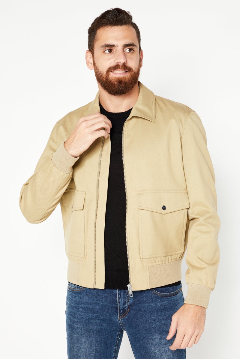 THE KOOPLES Men Long Sleeve Solid Shirt Jacket, Beige  - Image 1