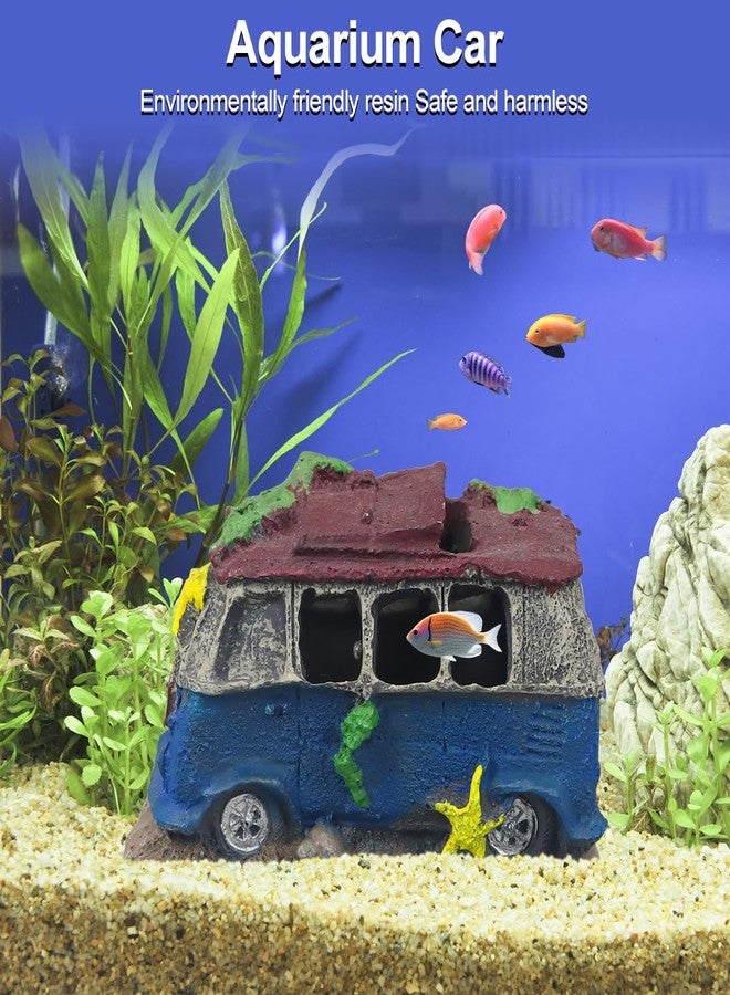 Virekm Aquarium Decorations for Fish Tank - Realistic Resin Rock Cave Hideouts, Safe Fish Tank Ornaments with Natural Design for Betta, Goldfish, Shrimp - Easy to Clean (School Bus) - Image 5