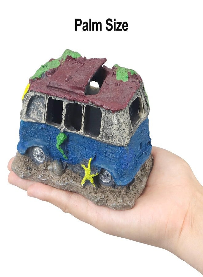 Virekm Aquarium Decorations for Fish Tank - Realistic Resin Rock Cave Hideouts, Safe Fish Tank Ornaments with Natural Design for Betta, Goldfish, Shrimp - Easy to Clean (School Bus) - Image 2