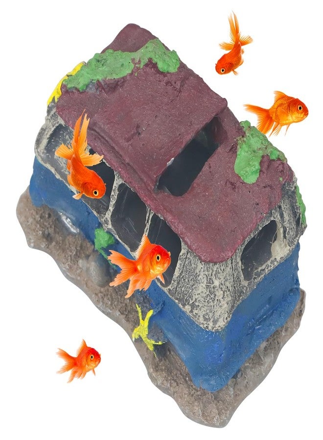 Virekm Aquarium Decorations for Fish Tank - Realistic Resin Rock Cave Hideouts, Safe Fish Tank Ornaments with Natural Design for Betta, Goldfish, Shrimp - Easy to Clean (School Bus) - Image 1
