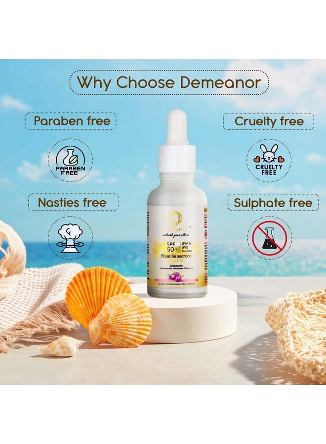 DEMEANOR Sunscreen Serum for All Skin Types SPF 50 PA++++ with Hyaluronic Acid & Vitamin C, 30ml | Broad Spectrum- UVA&UVB Protection | For Glowing & Sun-Safe Skin | No White Cast - 30ML (Pack of 2) - Image 4