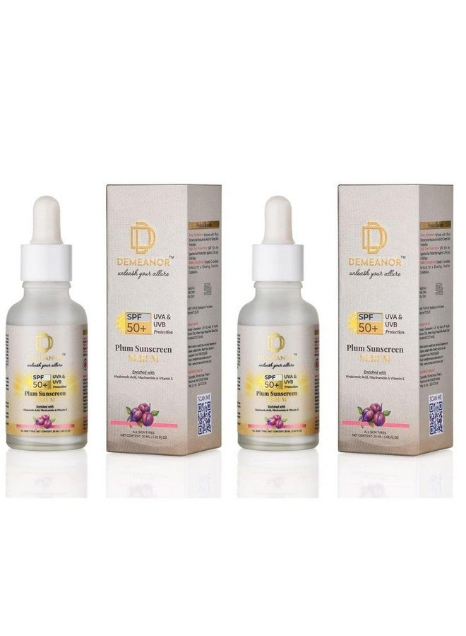 DEMEANOR Sunscreen Serum for All Skin Types SPF 50 PA++++ with Hyaluronic Acid & Vitamin C, 30ml | Broad Spectrum- UVA&UVB Protection | For Glowing & Sun-Safe Skin | No White Cast - 30ML (Pack of 2) - Image 1