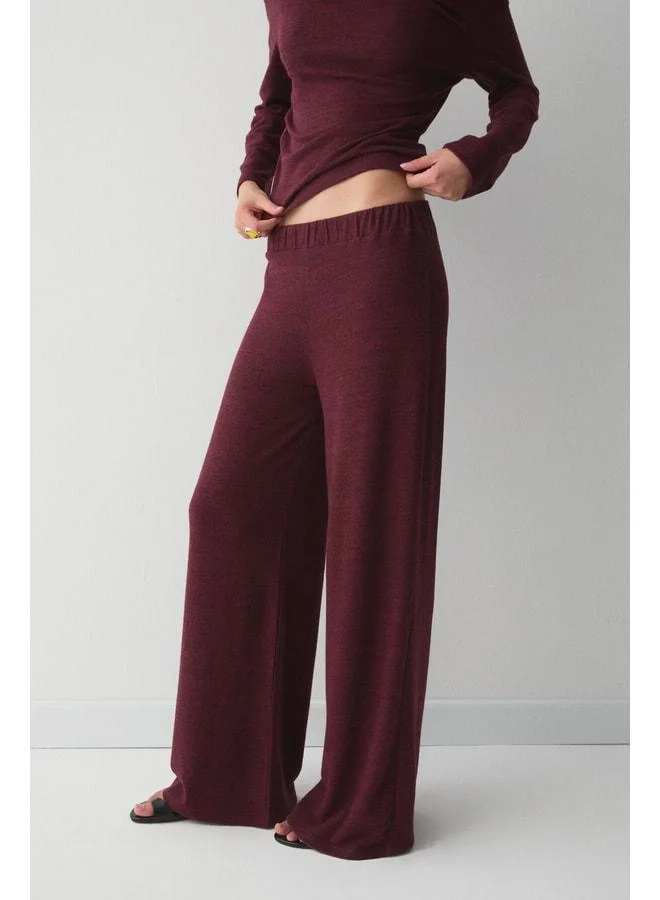 Ethiquet  DELORE Women's soft and stretchy fabric asymmetric-collared drape-detailed burgundy top‑bottom set. for Women | Best Price UAE