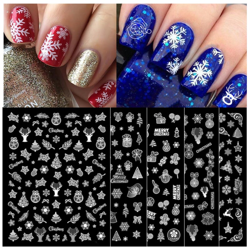 TailaiMei Christmas Nail Art Stickers Decals SelfAdhesive White Nail Decorations Design for Santa Claus Snowflake Snowman 800 Pcs 9Sheets