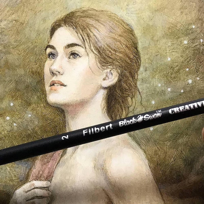 Creative Mark Black Swan Synthetic Red Sable Fan Paint Brushes - Fan Size # 8 - Professional Quality Long Handle Paint Brushes for Oil, Heavy Body Media and Acrylic - Artists of All Levels - Image 2