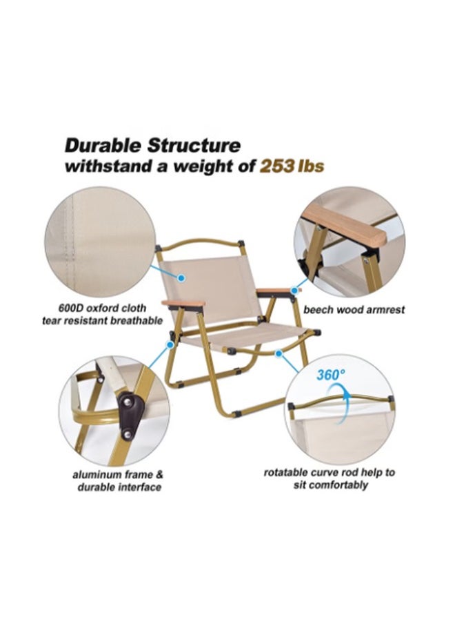 DESSINI - Portable Folding Camping Chair Lightweight Durable Picnic Fishing Chair Beige/Gold - Image 1