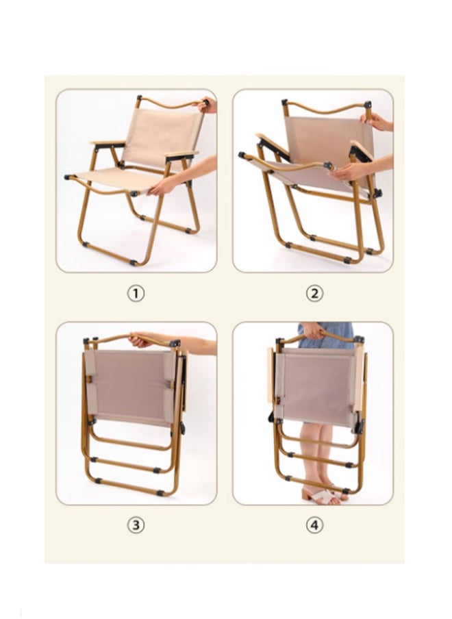 DESSINI - Portable Folding Camping Chair Lightweight Durable Picnic Fishing Chair Beige/Gold - Image 1