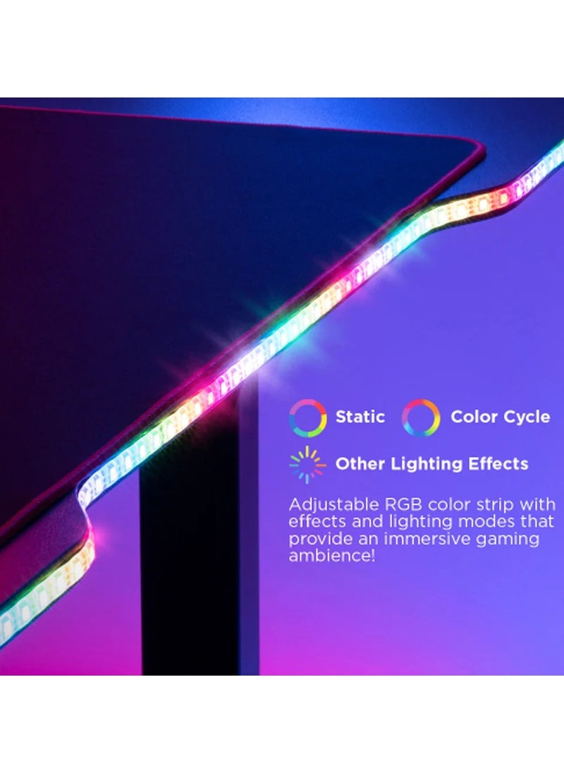 سكيل تك مكتب ألعاب SH GMD06 1 RGB مع إمكانية الجلوس والوقوف، مع تعديل كهربائي للارتفاع، وإضاءة LED، وسطح منحني، وخطاف سماعة رأس، وحامل أكواب، ولوحة ماوس - محطة عمل مريحة للاعبين  - Image 5