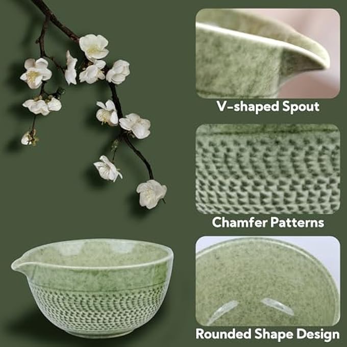 PUNNIO Japanese Matcha Bowl Glazed Ceremonial Matcha Bowl With Whisk Holder For Matcha PowderMatcha TeaJapanese Matcha 2 Color Options PrasinousSpout - Image 5