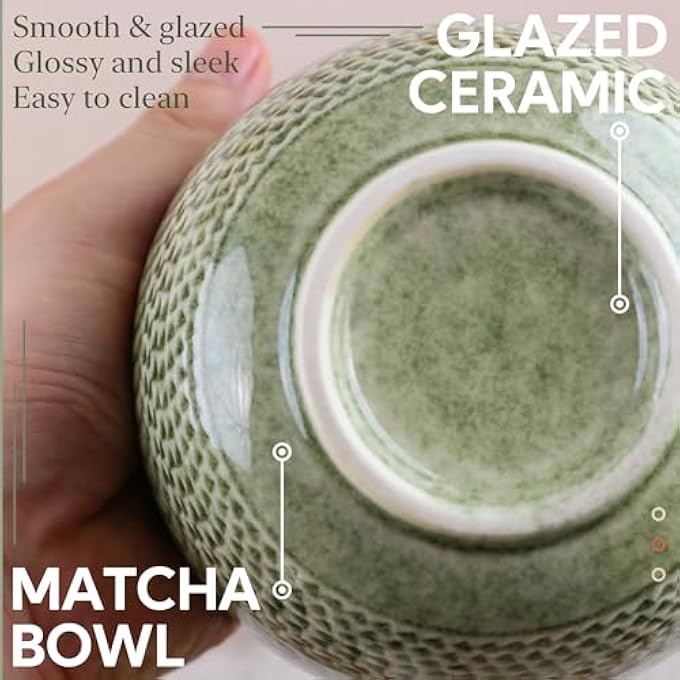 PUNNIO Japanese Matcha Bowl Glazed Ceremonial Matcha Bowl With Whisk Holder For Matcha PowderMatcha TeaJapanese Matcha 2 Color Options PrasinousSpout - Image 4