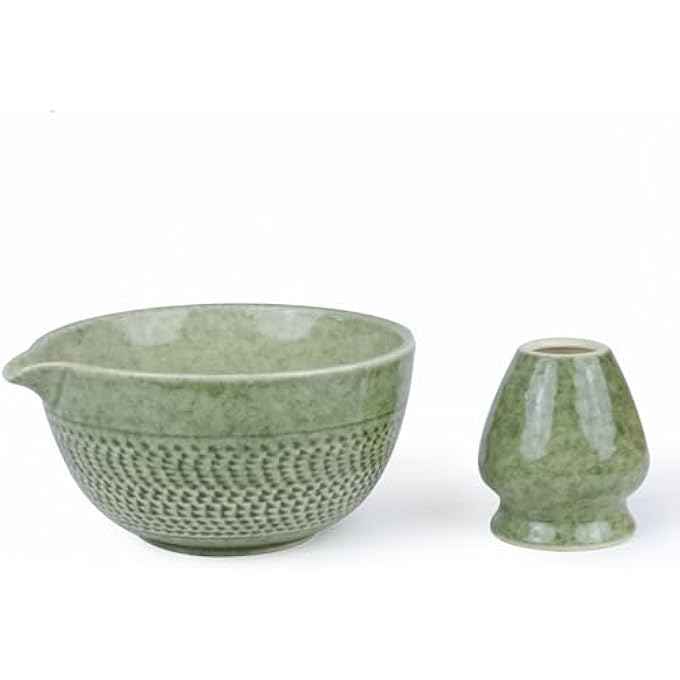 PUNNIO Japanese Matcha Bowl Glazed Ceremonial Matcha Bowl With Whisk Holder For Matcha PowderMatcha TeaJapanese Matcha 2 Color Options PrasinousSpout - Image 2