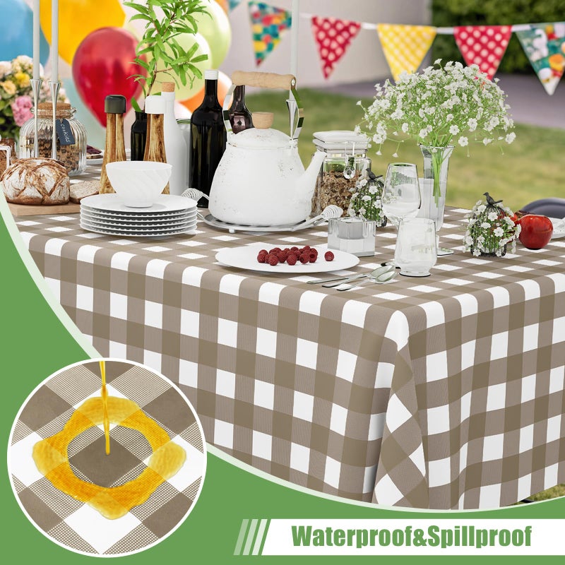 Smiry 3 Pack Khaki Gingham Disposable Tablecloths - 54" x 108" Heavy Duty Plastic Table Cloth, Waterproof Buffalo Plaid Table Covers for Picnic, Banquets, Outdoor Parties - Image 2