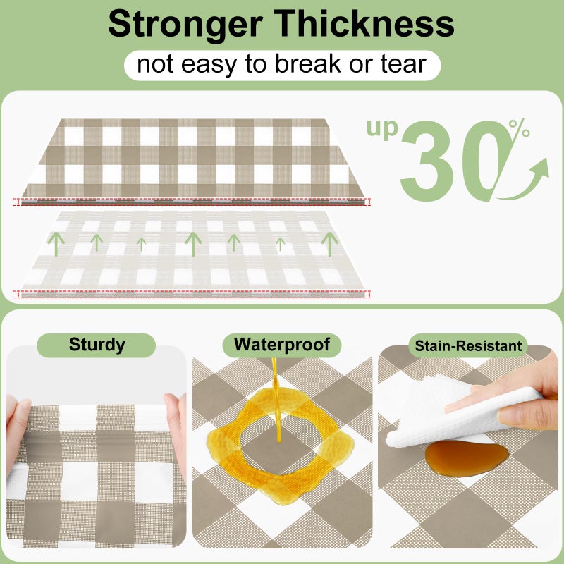 Smiry 3 Pack Khaki Gingham Disposable Tablecloths - 54" x 108" Heavy Duty Plastic Table Cloth, Waterproof Buffalo Plaid Table Covers for Picnic, Banquets, Outdoor Parties - Image 3
