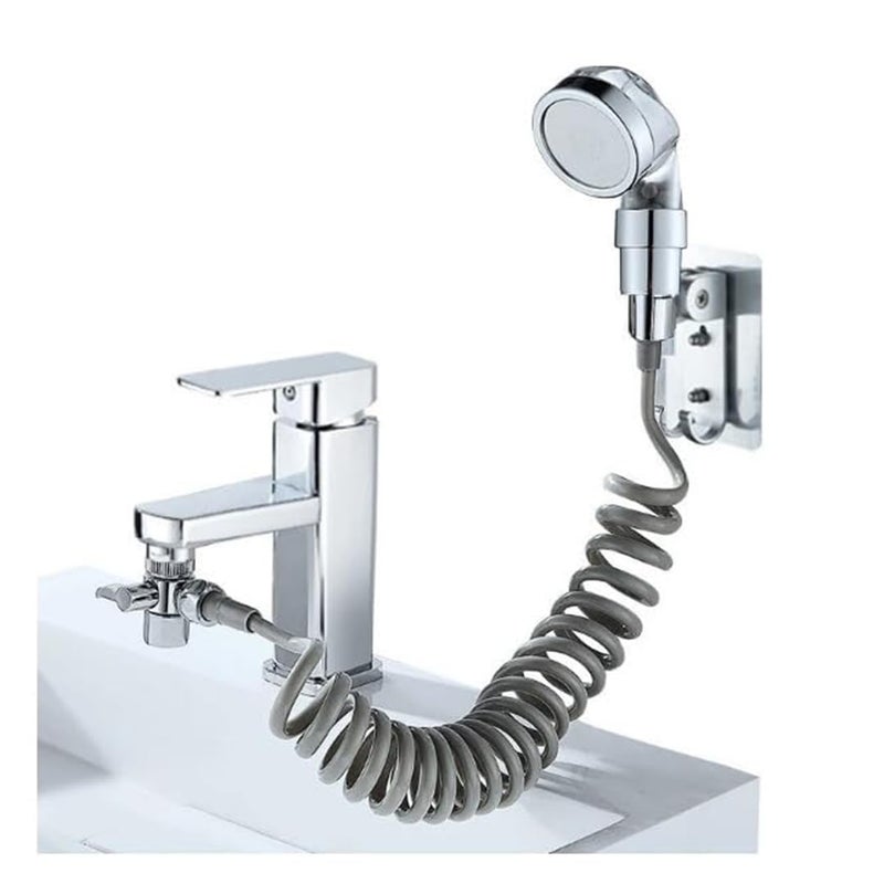 SHREESAMP SHREESAMP Washbasin Faucet External Shower Set Double Control Switch Bathroom Washbasin Sink Hose Sprayer Hair Washing Handheld Shower with Retractable Hose and Bracket Shower - Image 1