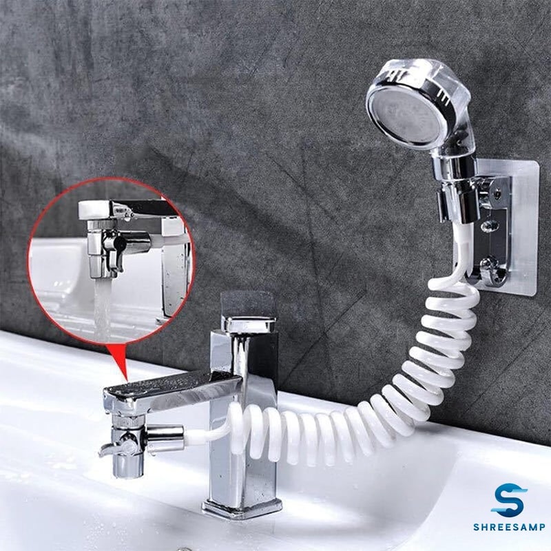 SHREESAMP SHREESAMP Washbasin Faucet External Shower Set Double Control Switch Bathroom Washbasin Sink Hose Sprayer Hair Washing Handheld Shower with Retractable Hose and Bracket Shower - Image 5
