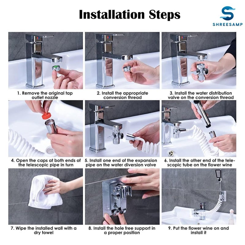 SHREESAMP SHREESAMP Washbasin Faucet External Shower Set Double Control Switch Bathroom Washbasin Sink Hose Sprayer Hair Washing Handheld Shower with Retractable Hose and Bracket Shower - Image 3