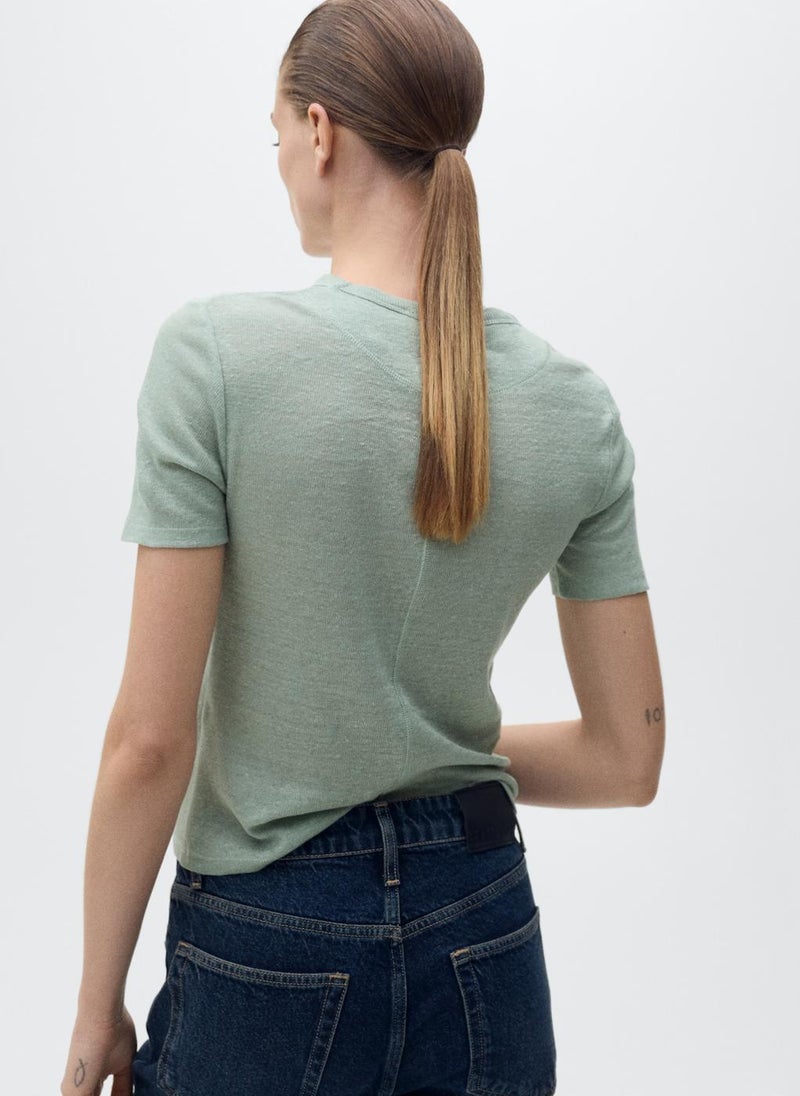 MANGO Fitted Linen T-Shirt  - Image 2
