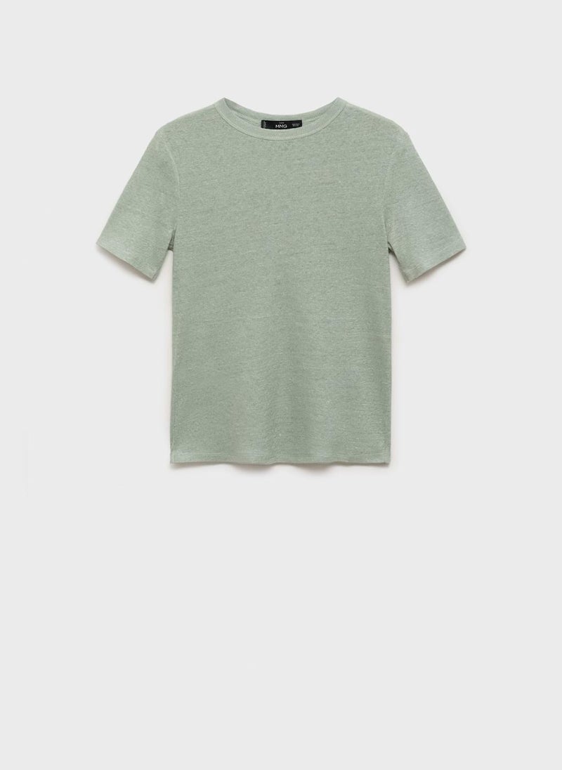 MANGO Fitted Linen T-Shirt  - Image 5