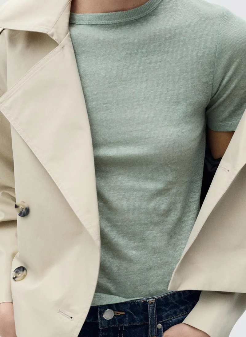 MANGO Fitted Linen T-Shirt