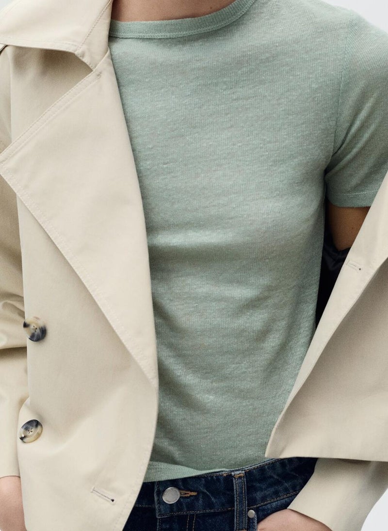 MANGO Fitted Linen T-Shirt  - Image 3