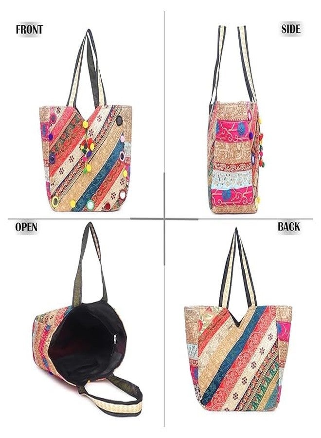 DCZ handicraft Women's Rajasthani Jaipuri Bohemian Art Tote Bag (Multicolour, Large) - Image 2