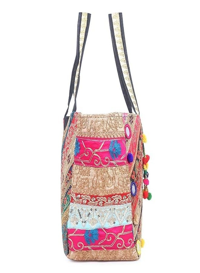 DCZ handicraft Women's Rajasthani Jaipuri Bohemian Art Tote Bag (Multicolour, Large) - Image 5