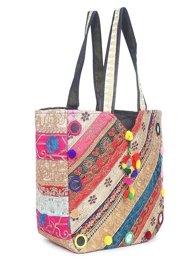 DCZ handicraft Women's Rajasthani Jaipuri Bohemian Art Tote Bag (Multicolour, Large) - Image 3