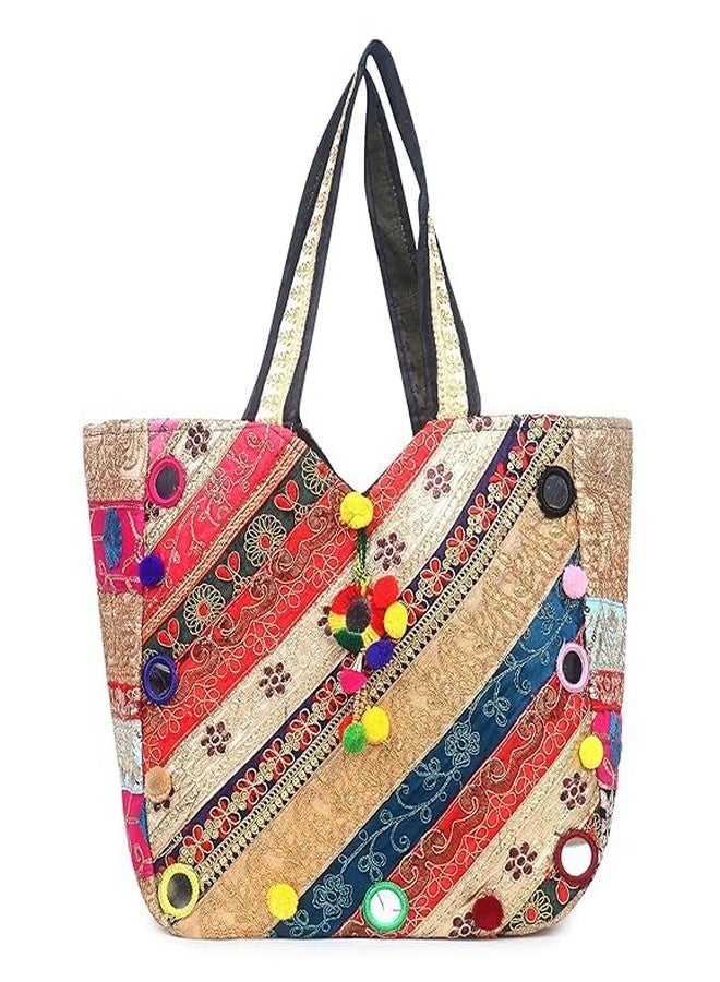 DCZ handicraft Women's Rajasthani Jaipuri Bohemian Art Tote Bag (Multicolour, Large) - Image 1