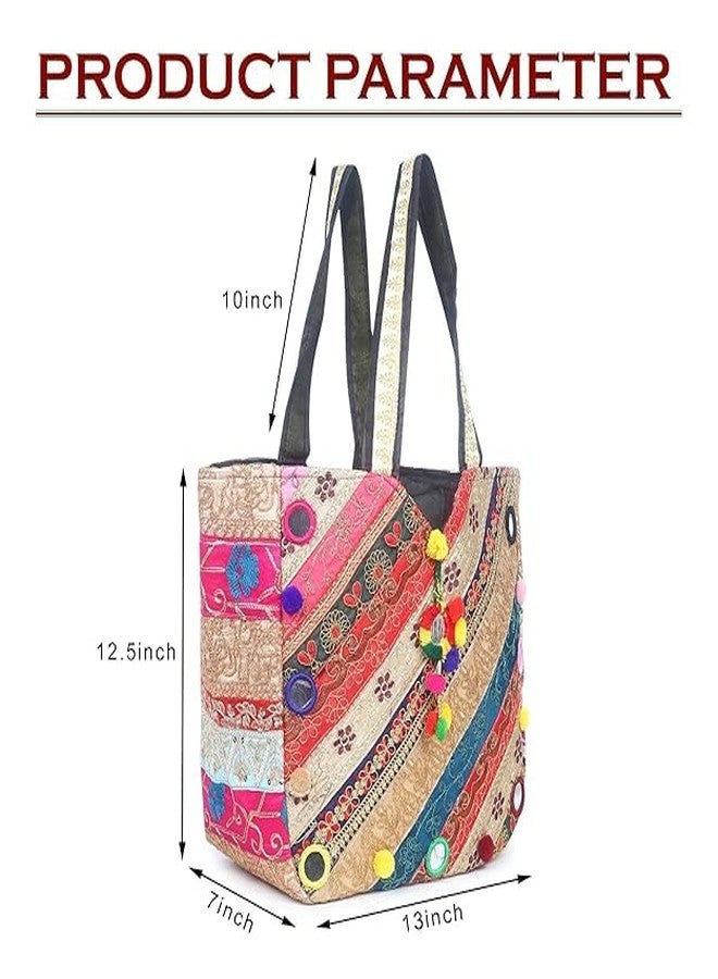 DCZ handicraft Women's Rajasthani Jaipuri Bohemian Art Tote Bag (Multicolour, Large) - Image 4