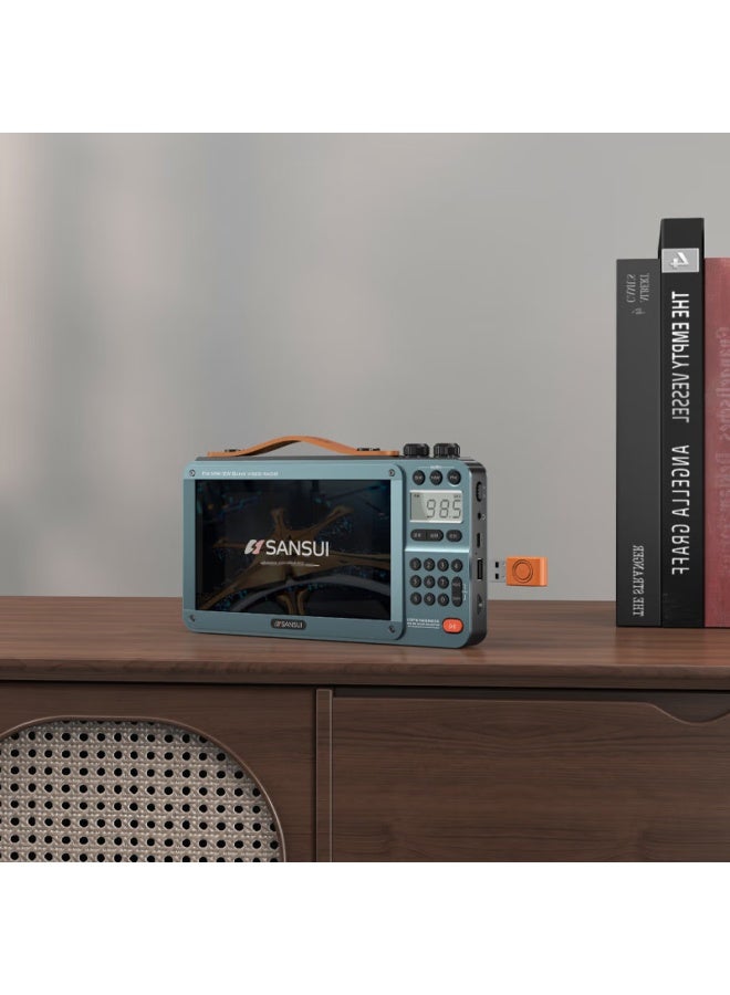 Sansui راديو M35 لكبار السن، قابل لإعادة الشحن، قابل لإدخال بطاقة، فيديو، مكبر صوت صغير، محمول، مشغل صوت شخصي، ضبط FM، راديو بث، مكبر صوت بلوتوث، مشغل موسيقى، أزرق - Image 5
