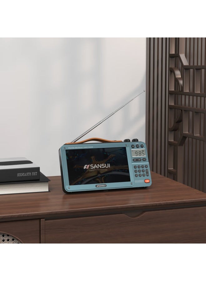 Sansui راديو M35 لكبار السن، قابل لإعادة الشحن، قابل لإدخال بطاقة، فيديو، مكبر صوت صغير، محمول، مشغل صوت شخصي، ضبط FM، راديو بث، مكبر صوت بلوتوث، مشغل موسيقى، أزرق - Image 3