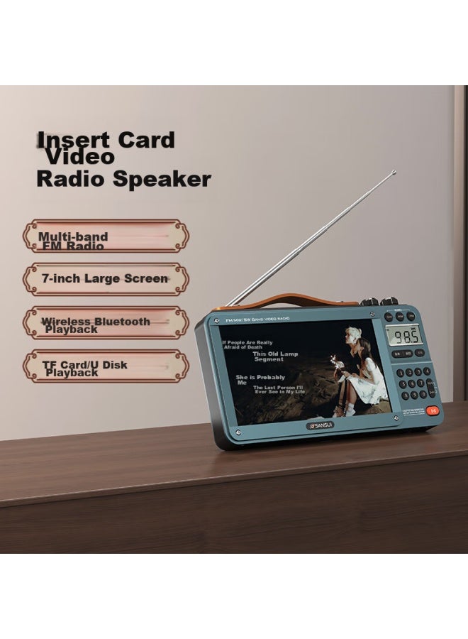 Sansui راديو M35 لكبار السن، قابل لإعادة الشحن، قابل لإدخال بطاقة، فيديو، مكبر صوت صغير، محمول، مشغل صوت شخصي، ضبط FM، راديو بث، مكبر صوت بلوتوث، مشغل موسيقى، أزرق - Image 2