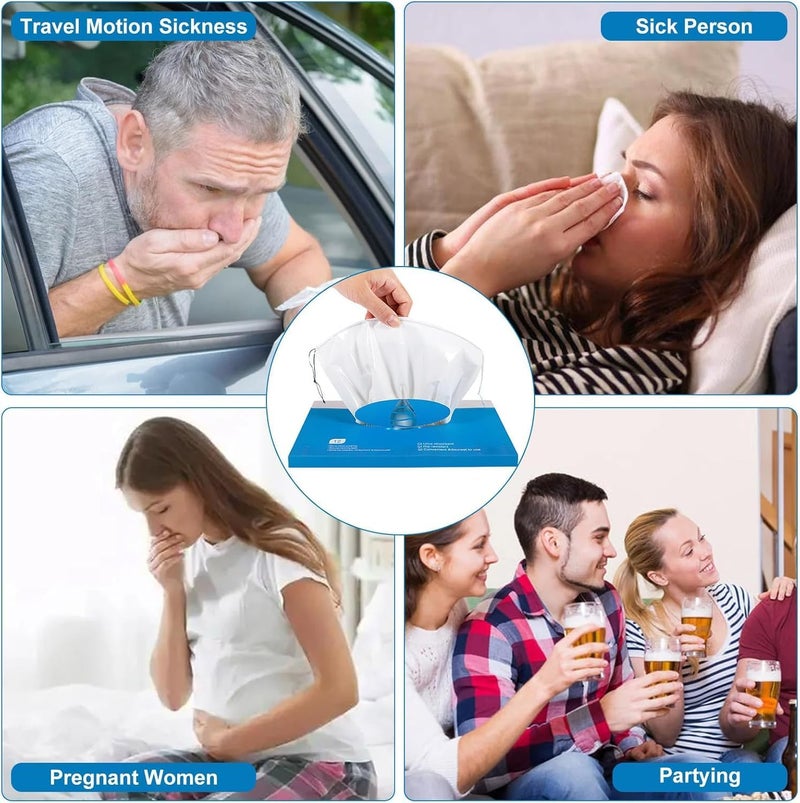 ELECDON أكياس القيء الماصة، 12 كيسًا مانعًا للتسرب للسفر – سعة 1000 مل تتحول إلى جل، عديمة الرائحة، مناسبة لدوار الحركة في السيارة والقارب والطائرة – للأطفال والحمل والاستخدام الطارئ (صندوق واحد) - Image 2