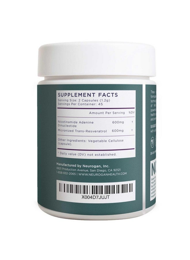نيوروجان كبسولات Neurogan NAD+ مع ريسفيراترول بنسبة 1:1 | مكمل غذائي لدعم الطاقة الخلوية والشيخوخة الصحية | معزز ثنائي نوكليوتيد النيكوتيناميد والأدينين | 1200 مجم، 600 مجم NAD، 600 ريسفيراترول، 90 كبسولة - Image 2