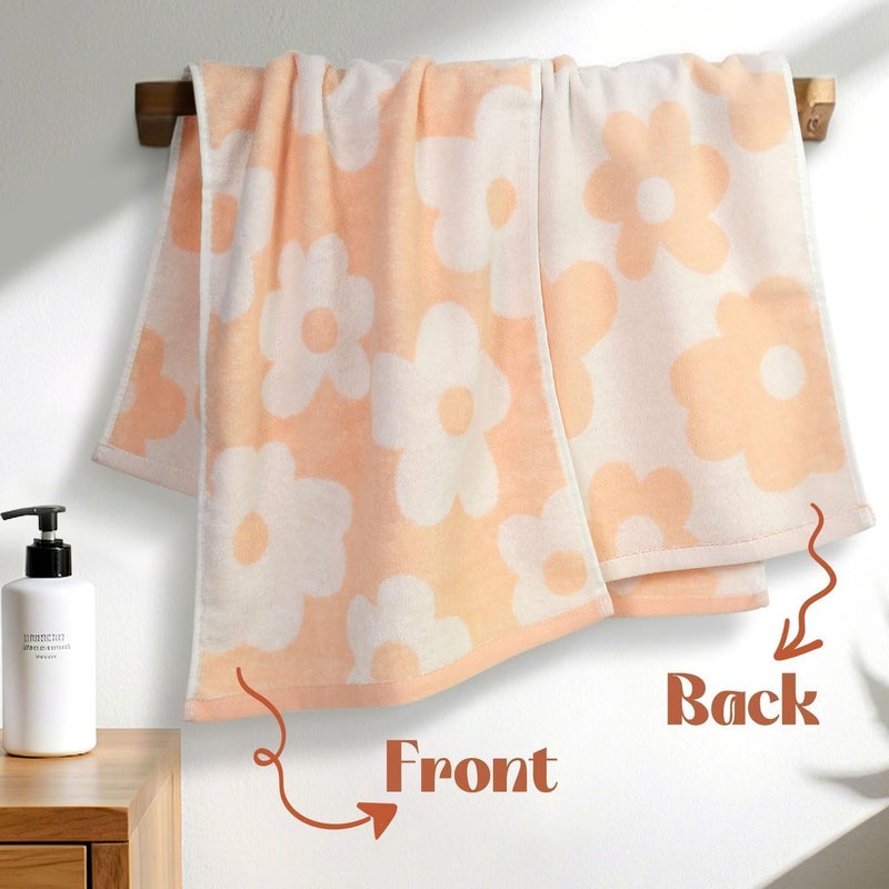 Jacquotha Floral Hand Towels for Bathroom - 2 Pack Cotton Face Towels 13" x 28", Soft Decorative with Cute Daisy Prints for Guest Room, Kitchen Decor, Pale Peach - Image 4