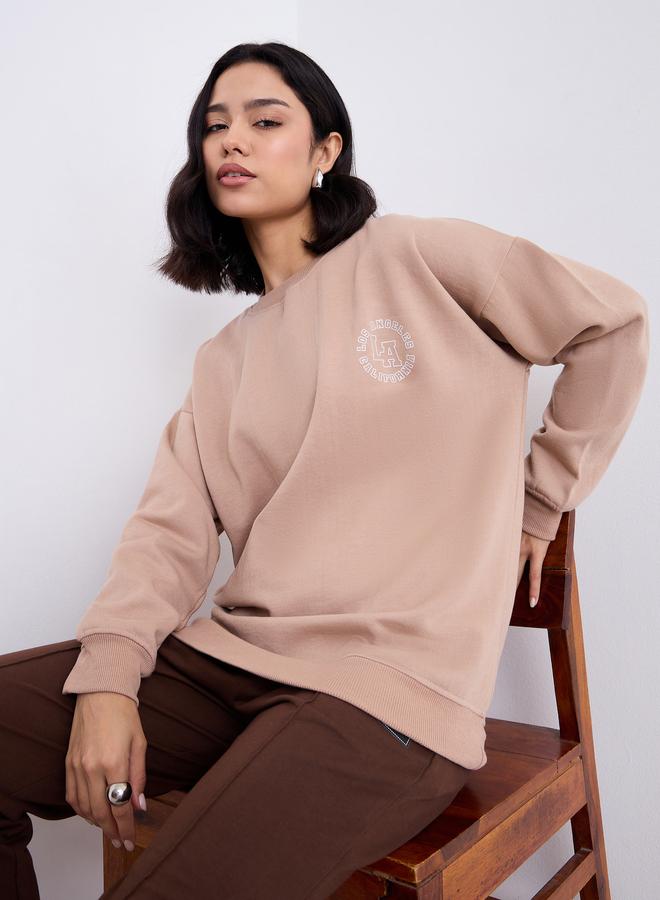 Styli Women Tan Oversized Longline Sweatshirt - Image 1