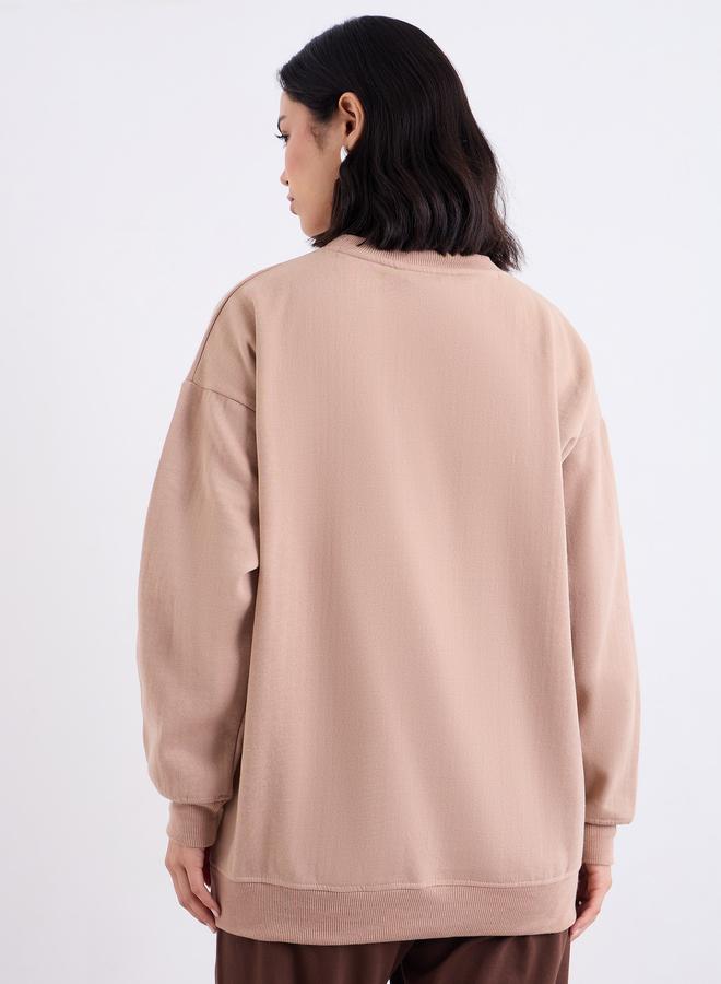 Styli Women Tan Oversized Longline Sweatshirt - Image 5