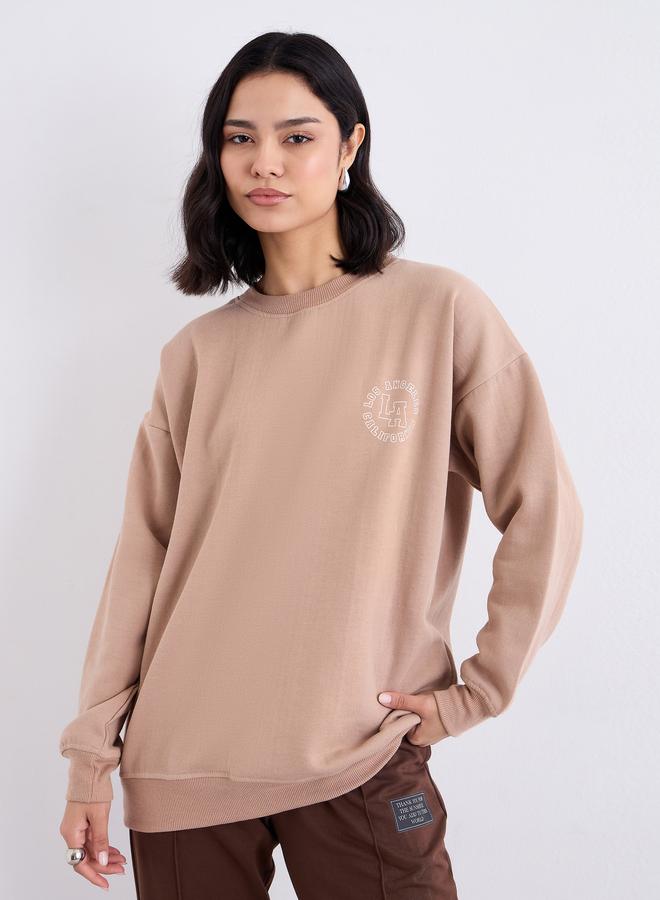 Styli Women Tan Oversized Longline Sweatshirt - Image 3