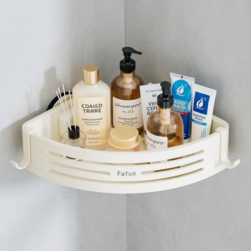 Fafua Corner Shower Caddy Suction Cup NoDrilling Hanging Shower Shelves with Hooks Waterproof Rustproof Removable Shower Organizer for Bathroom Storage - Image 1