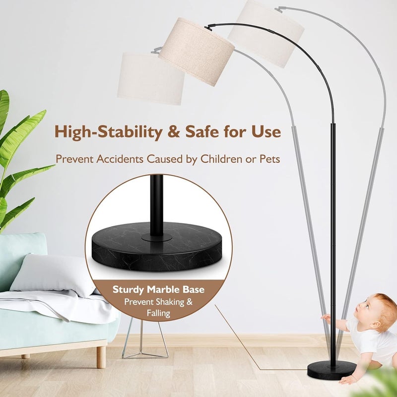WEMART Modern Floor Lamp With Adjustable Hanging Drum Shade, 185Cm Height Tall Arc, 12W Led Bulb Included For Living Room, Bedroom, Office, Dorm - Image 4