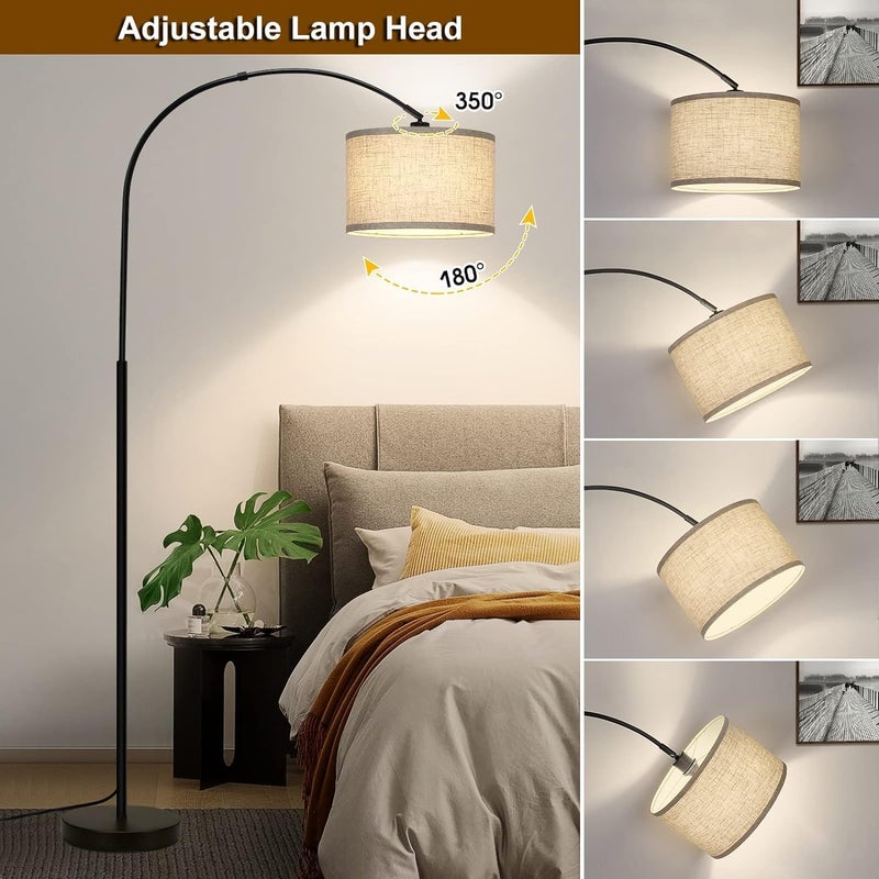 WEMART Modern Floor Lamp With Adjustable Hanging Drum Shade, 185Cm Height Tall Arc, 12W Led Bulb Included For Living Room, Bedroom, Office, Dorm - Image 3