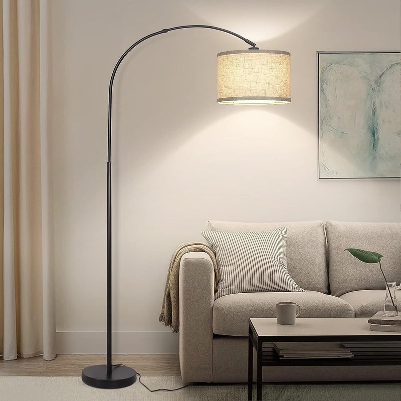 WEMART Modern Floor Lamp With Adjustable Hanging Drum Shade, 185Cm Height Tall Arc, 12W Led Bulb Included For Living Room, Bedroom, Office, Dorm - Image 1