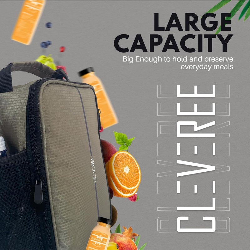 CLEVEREE Lunch Bag for adults teens children and kids for work and school (Hunter Grey) - Image 2