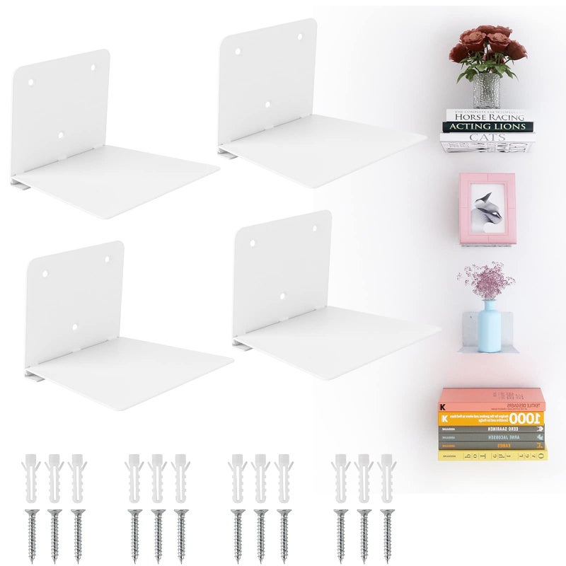 Fentec Invisible Floating Bookshelf, Wall Mounted Floating Bookshelves Heavy-Duty Book Organizers Hidden Book Shelf Metal Shelves Holder for Books Storage Bedroom Living Room Home Office, 4-Pack White - Image 1