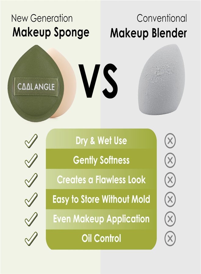 COOL-ANGLE 5Pcs Makeup Sponge For Foundation Concealer And Powder, Latex Free Blender Sponge For Natural And Easy Makeup Soft Long-lasting And Beginner-friendly, Green, Medium - Image 2